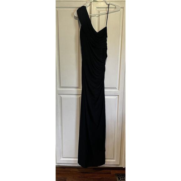Tadashi Shoji Dress Size Small Formal Black One Shoulder Gown Ruched Draped Maxi - Picture 5 of 13